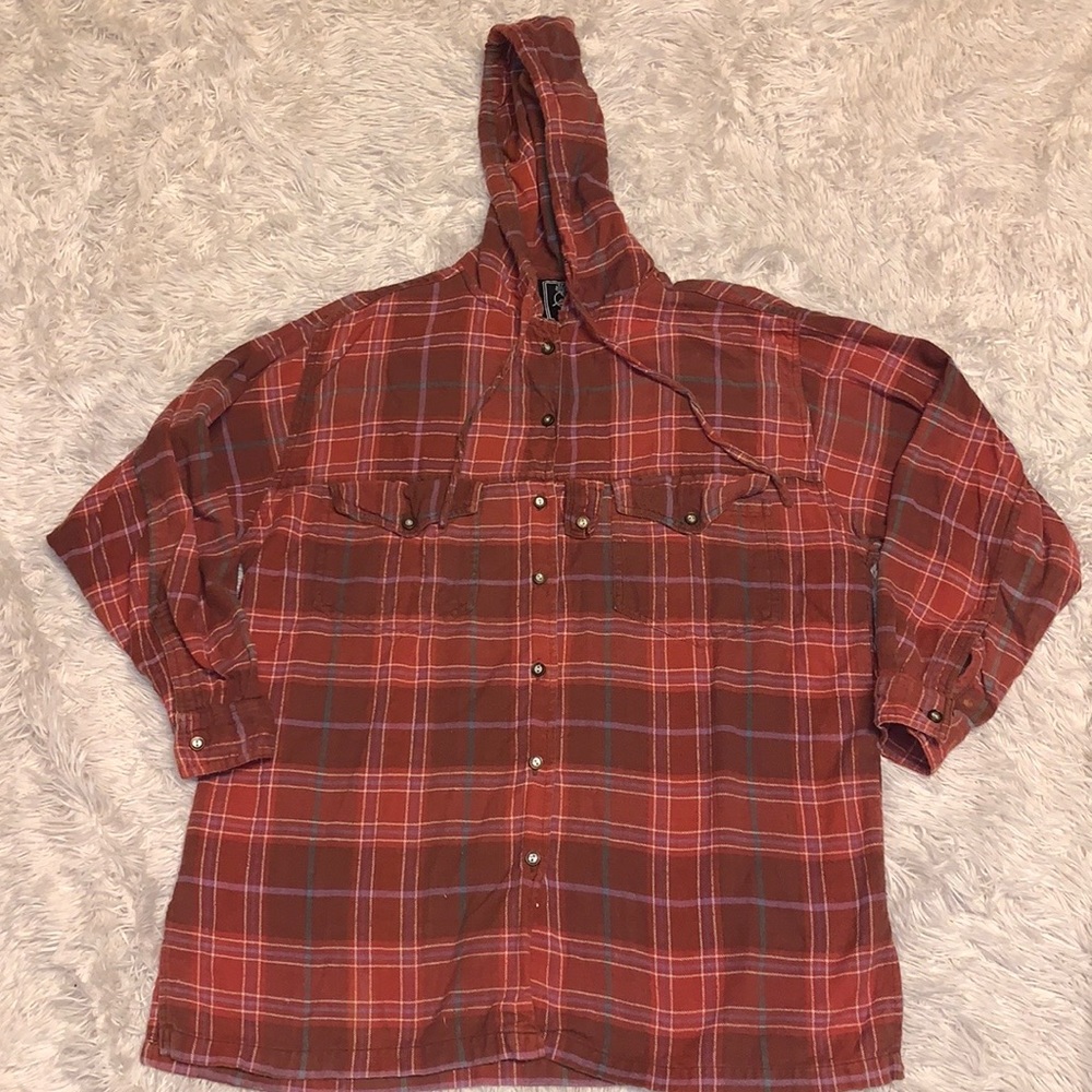 90’s Short Circuit Burnt Hoodie Flannel